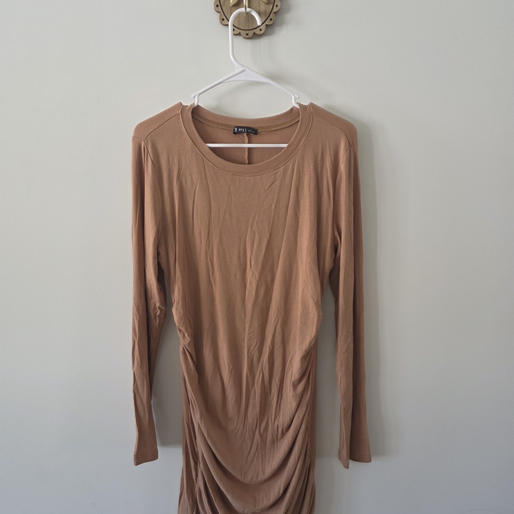 Leith Tan Long Sleeve Dress